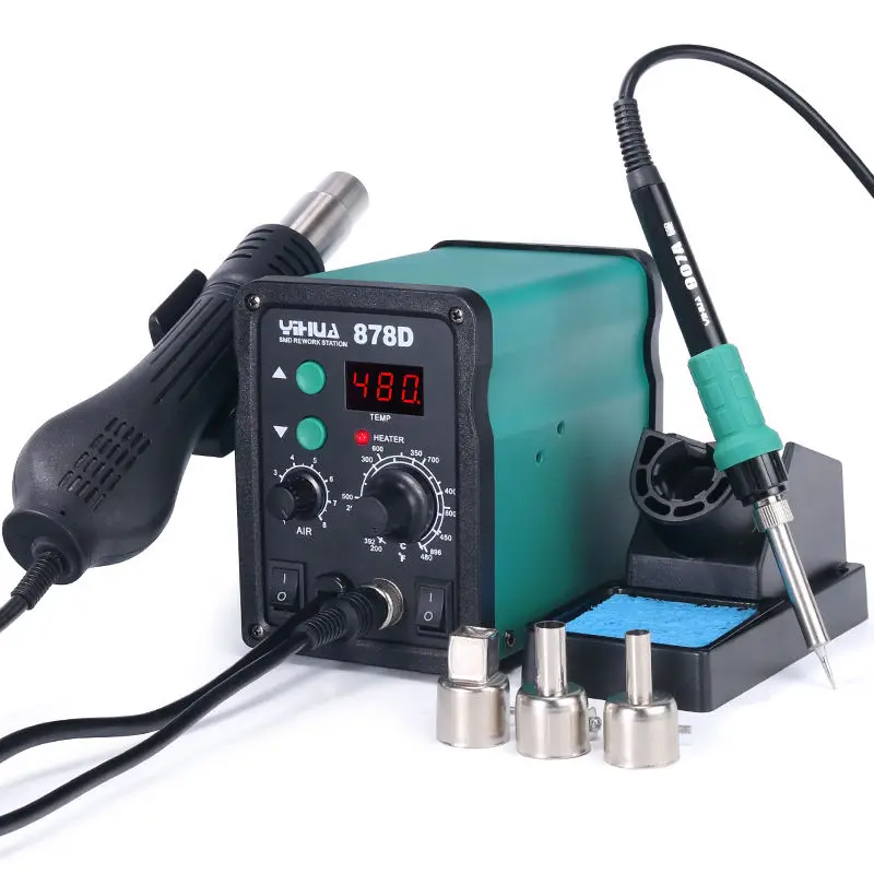 YIHUA 878D 700W Hot Air Gun Soldering Station with 907A Soldering Iron Station 220V