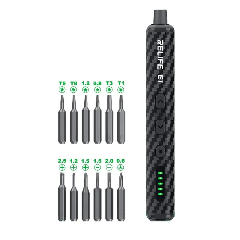RELIFE E1 Carbon Fiber Electric Screwdriver Set with 12Pcs S2 Steel Bits