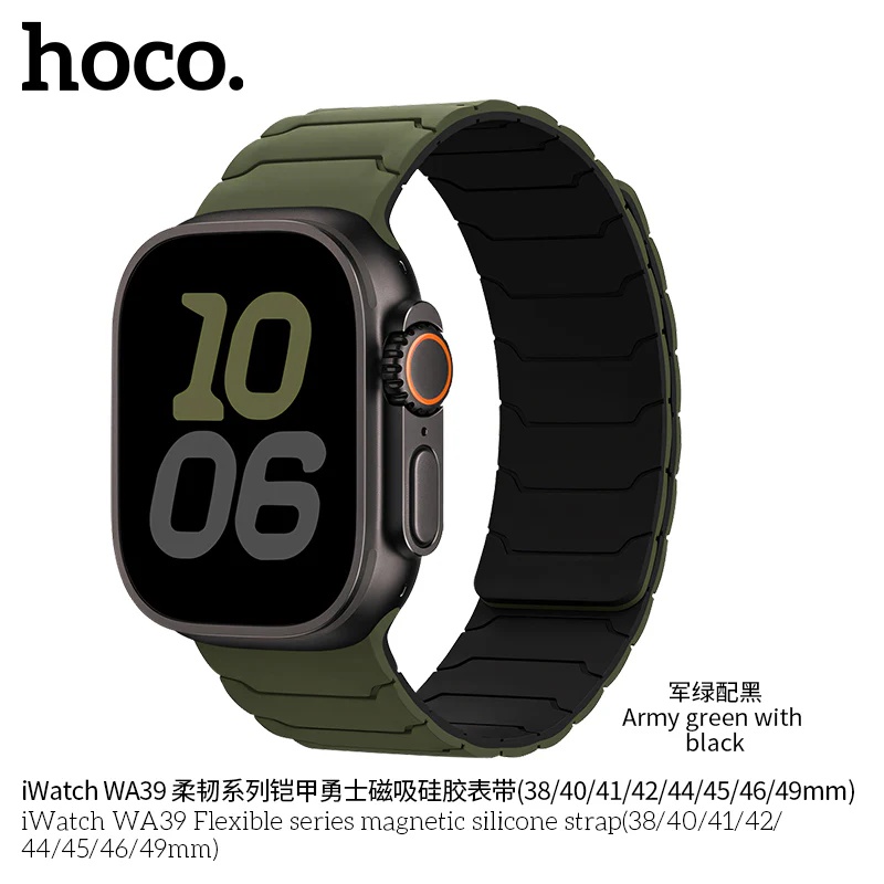 Hoco iWatch WA39 Flexible series magnetic silicone strap(38/40/41/42mm) - Green/Back