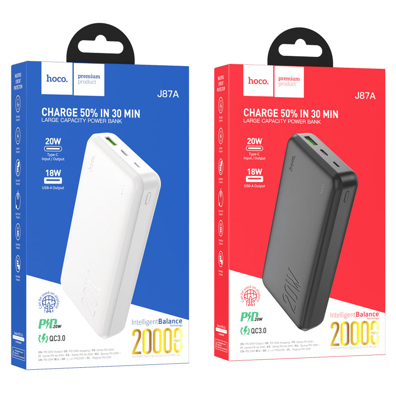 Hoco J87A | Tacker PD20W+QC3.0 power bank(20,000mAh) - Black