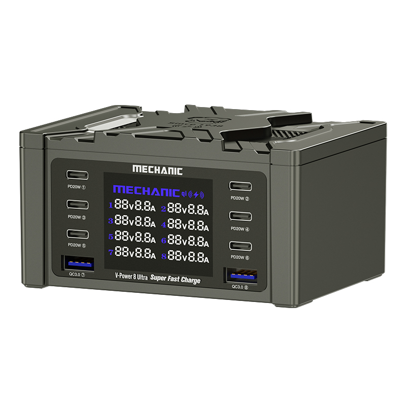 [TOL1-4] Mechanic V-Power 8 Ultra 160W 8-Ports Desktop Digital Display High Power Fast Quick Charger EU Adapter