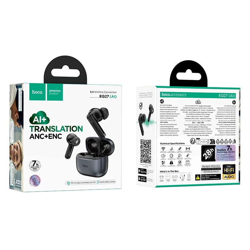 Hoco EQ27 Fun ANC+ENC smart AI Language Translation headset(App)